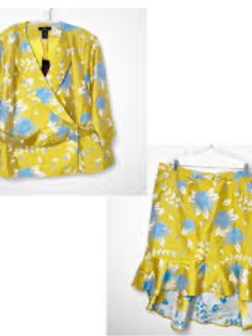 Midnight Velvet Yellow Floral Wrap Blazer with Blue & White Accents - Picture 4 of 8